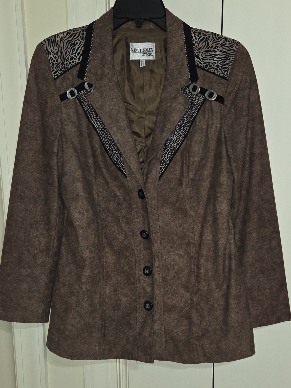 Nancy Bolen Brown Faux-Suede Women's Upscale Western Blazer With Accents USA